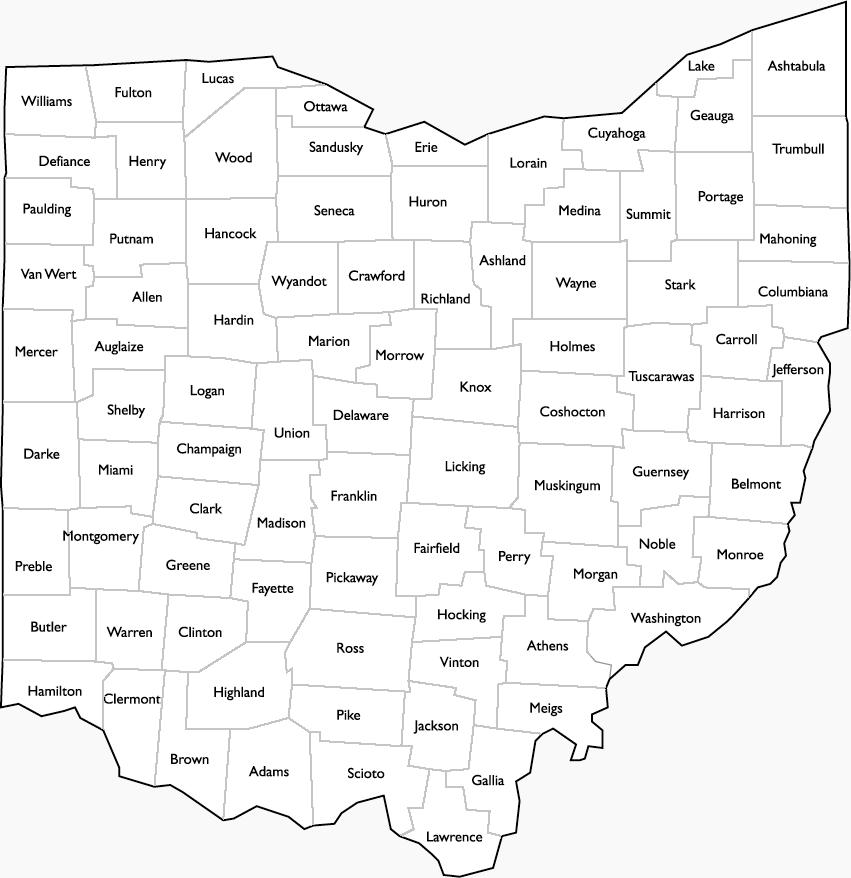 Map of Ohio counties. Each county links to its task force page; the same links are listed alphabetically below.